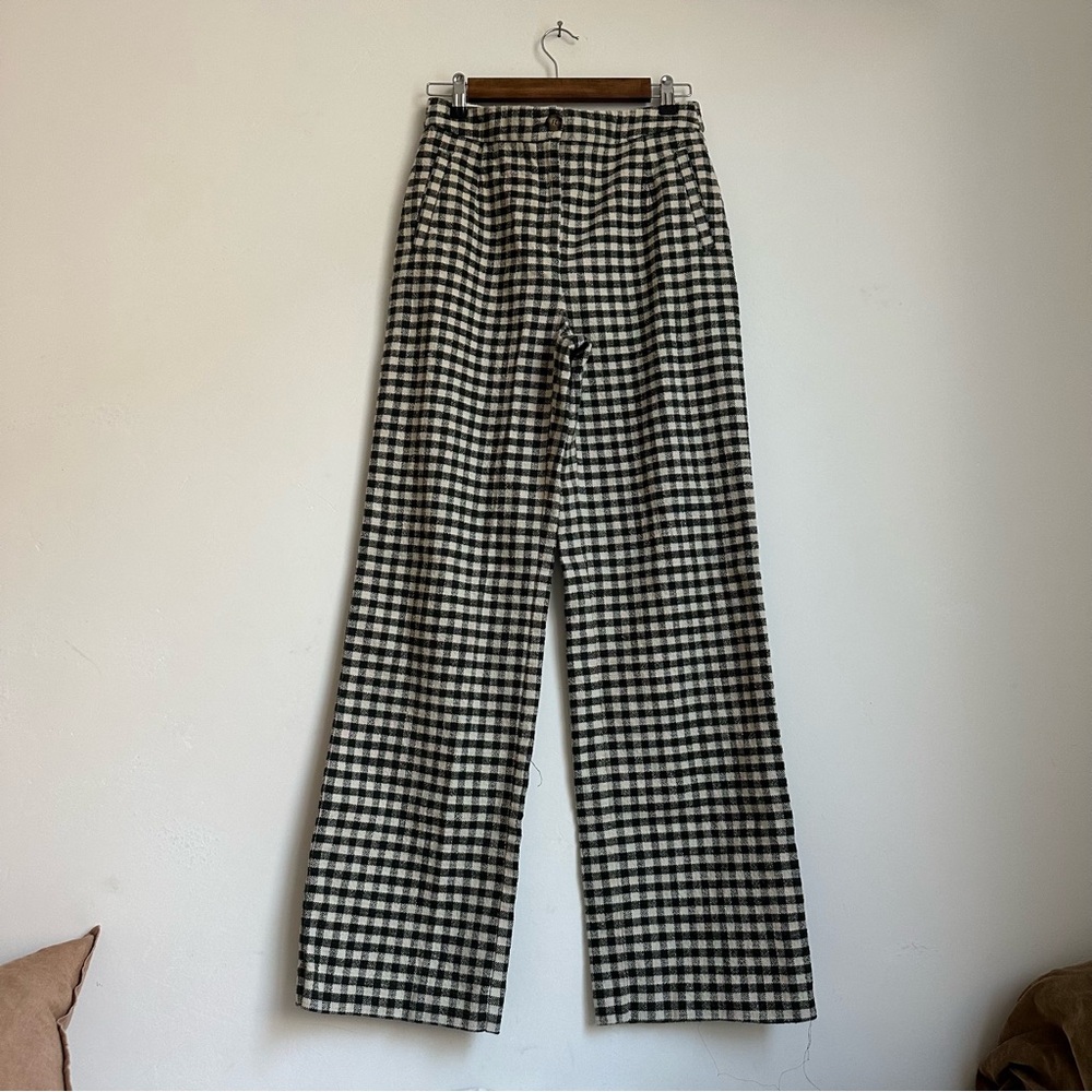 Sezane Martin Trouser in Ecru & Khaki Gingham